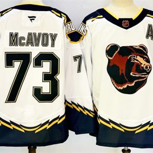 Men's Boston Bruins #73 Charlie McAvoy White 2024-25 With A Patch Reverse Retro Home Stitched Hockey Jersey