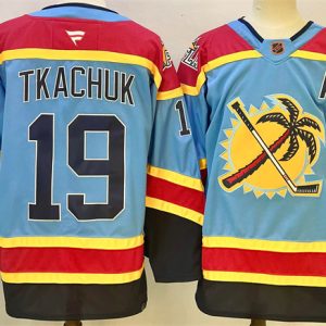 Men's Florida Panthers #19 Matthew Tkachuk Blue 2024-25 Reverse Retro With A Patch Stitched Hockey Jersey