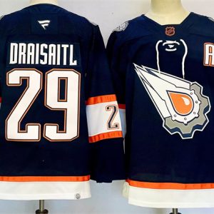 Men's Edmonton Oilers #29 Leon Draisaitl Navy 2024-25 With A Patch Reverse Retro Stitched Jersey