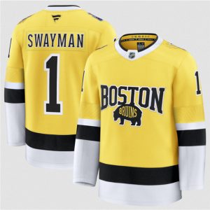 Men's Boston Bruins #1 Jeremy Swayman Gold 2026 Stadium Series Stitched Hockey Jersey