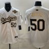 Men's Los Angeles Dodgers #50 Mookie Betts White Gold 2025 World Series Patch Limited Stitched Baseball Jersey