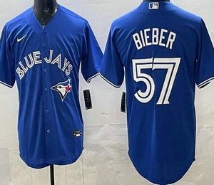 Men's Toronto Blue Jays #57 Shane Bieber Blue Cool Base Jersey