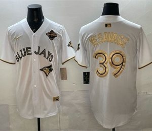Men's Toronto Blue Jays #39 Trey Yesavage White Gold 2025 American League Champions Limited Stitched Jersey