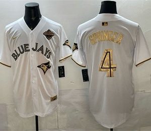 Men's Toronto Blue Jays #4 George Springer White Gold 2025 American League Champions Limited Stitched Jersey