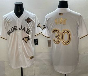 Men's Toronto Blue Jays #30 Alejandro Kirk White Gold 2025 American League Champions Limited Stitched Jersey