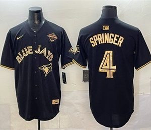 Men's Toronto Blue Jays #4 George Springer Black Gold 2025 American League Champions Limited Stitched Jersey