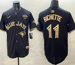 Men's Toronto Blue Jays #11 Bo Bichette Black Gold 2025 American League Champions Limited Stitched Jersey