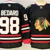 Men's Chicago Blackhawks #98 Connor Bedard Black With A Patch Stitched Hockey Jersey