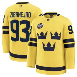 Men's Sweden #93 Mika Zibanejad Yellow 2025 4 Nations Face-Off Premium Stitched Jersey