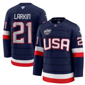 Men's USA #21 Dylan Larkin Navy 2025 4 Nations Face-Off Stitched Jersey