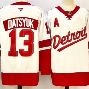 Men's Detroit Red Wings #13 Pavel Datsyuk White Red 2024-25 With A Patch Stitched Jersey