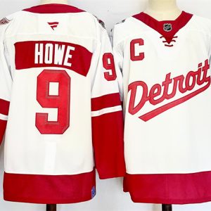 Men's Detroit Red Wings #9 Gordie Howe White Red 2024-25 With C Patch Stitched Jersey