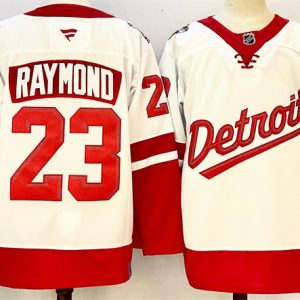 Men's Detroit Red Wings #23 Lucas Raymond White Red 2024-25 Stitched Jersey