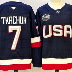 Men's USA #7 Keith Tkachuk Navy 2025 4 Nations Face-Off Stitched Jersey