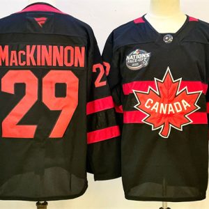 Men's Canada #29 Nathan MacKinnon Black 2025 4 Nations Face-Off Premium Stitched Jersey