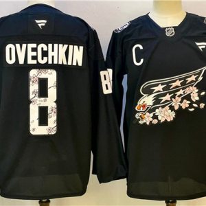 Men's Washington Capitals #8 Alex Ovechkin Black Cherry Blossom With C Patch Stitched Hockey Jersey