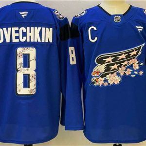 Men's Washington Capitals #8 Alex Ovechkin Blue Cherry Blossom With C Patch Stitched Hockey Jersey