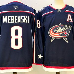 Men's Columbus Blue Jackets #8 Zach Werenski Navy With A Patch Stitched Hockey Jersey