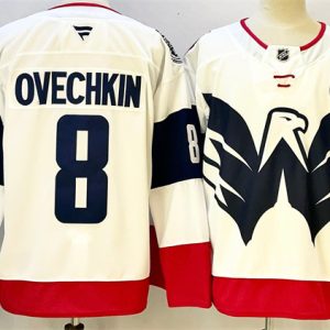 Men's Washington Capitals #8 Alexander Ovechkin White Navy With C Patch Stadium Series Stitched Hockey Jersey