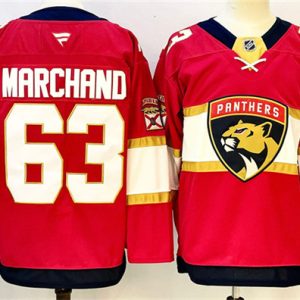 Men's Florida Panthers #63 Brad Marchand Red 2024-25 Home Stitched Hockey Jersey