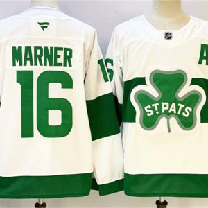 Men's Toronto Maple Leafs #16 Mitchell Marner White Green 2024-25 With A Patch Stitched Jersey