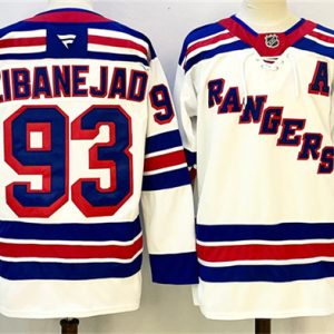 Men's New York Rangers #93 Mika Zibanejad White With A Patch 2024-25 Away Stitched Jersey