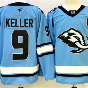 Men's Utah Mammoth #9 Clayton Keller Blue 2025 With C Patch Stitched Jersey