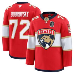 Men's Florida Panthers #72 Sergei Bobrovsky Red 2025 Stanley Cup Final Patch Stitched Hockey Jersey