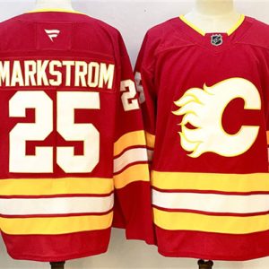 Men's Calgary Flames #25 Jacob Markstrom Red 2024-25 Home Stitched Hockey Jersey