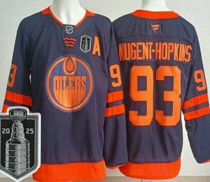 Men's Edmonton Oilers #93 Ryan Nugent Hopkins Navy 2025 Stanley Cup Final Authentic Jersey