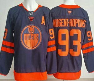 Men's Edmonton Oilers #93 Ryan Nugent Hopkins Navy Authentic Jersey