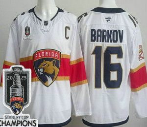Men's Florida Panthers #16 Aleksander Barkov White 2025 Stanley Cup Champions Authentic Jersey