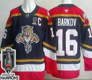 Men's Florida Panthers #16 Aleksander Barkov Navy 2025 Stanley Cup Champions Authentic Jersey