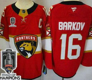 Men's Florida Panthers #16 Aleksander Barkov Red 2025 Stanley Cup Champions Authentic Jersey