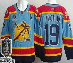 Men's Florida Panthers #19 Matthew Tkachuk Blue 2025 Stanley Cup Champions Authentic Jersey