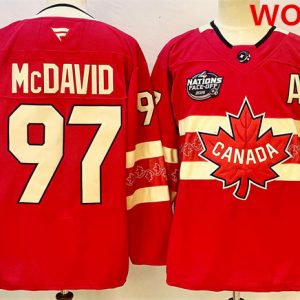 Women's Canada #97 Connor McDavid Red 2025 4 Nations Face-Off Premium With A Patch Stitched Jersey