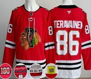 Men's Chicago Blackhawks #86 Teuvo Teravainen Red 100 Years Anniversary Authentic Jersey