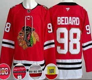 Men's Chicago Blackhawks #98 Connor Bedard Red 100 Years Anniversary Authentic Jersey