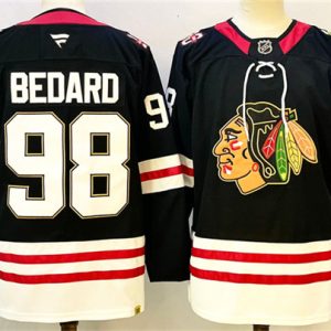 Men's Chicago Blackhawks #98 Connor Bedard Black Stitched Hockey Jersey