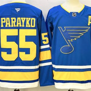 Men's St. Louis Blues #55 Colton Parayko Blue 2025 With A Patch Stitched Hockey Jersey