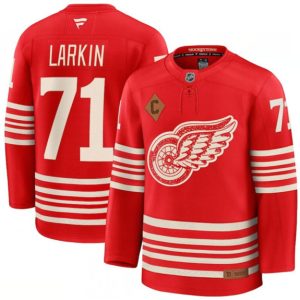 Men's Detroit Red Wings #71 Dylan Larkin Red 2025 With C Patch Centennial Premium Stitched Jersey