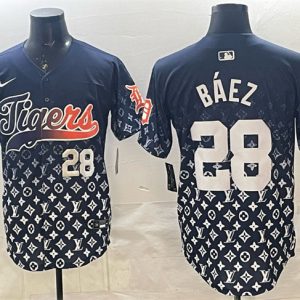 Men's Detroit Tigers #28 Javier B?ez Navy With Patch Vapor Premier Limited Stitched Baseball Jersey