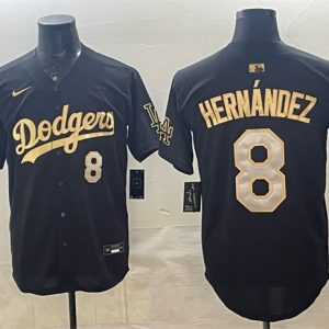 Men's Los Angeles Dodgers #8 Enrique Hern?ndez Black Gold 2025 World Series Champions Patch Limited Stitched Baseball Jersey