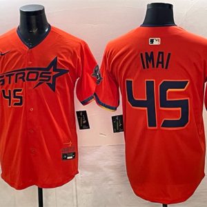Men's Houston Astros #45 Tatsuya Imai Orange 2025 City Connect With Texas Patch Limited Stitched Baseball Jersey