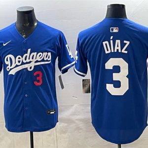 Men's Los Angeles Dodgers #3 Edwin D?az Royal With 2025 World Series Champions Patch Limited Stitched Baseball Jersey