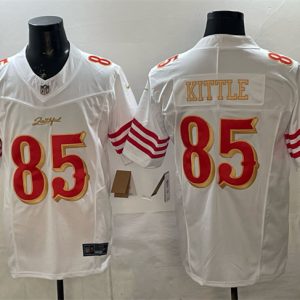 Men's San Francisco 49ers #85 George kittle White Gold 2025 F.U.S.E. ?Rivalries? Vapor Limited Stitched Football Jersey