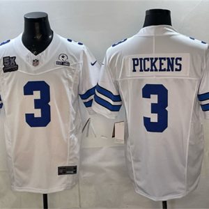 Men's Dallas Cowboys #3 George pickens White F.U.S.E. With 5x Super Bowl Champions & Established In 1960 Patch Vapor Limited Stitched Football Jersey