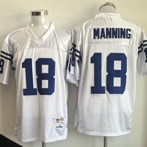 Men's Indianapolis Colts #18 Peyton Manning White Throwback Stitched Football Jersey