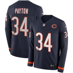 Men's Chicago Bears #34 Walter Payton Navy Therma Long Sleeve Stitched Jersey