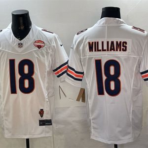 Men's Chicago Bears #18 Caleb Williams White F.U.S.E. 2025 NFC North Champions & Illinois Patch Stitched Football Jersey